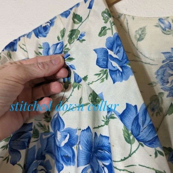 SOLD Vintage 50s Handmade Blue Floral Print Midi Maxi Wrap Dress Short Sleeve - Picture 8 of 16